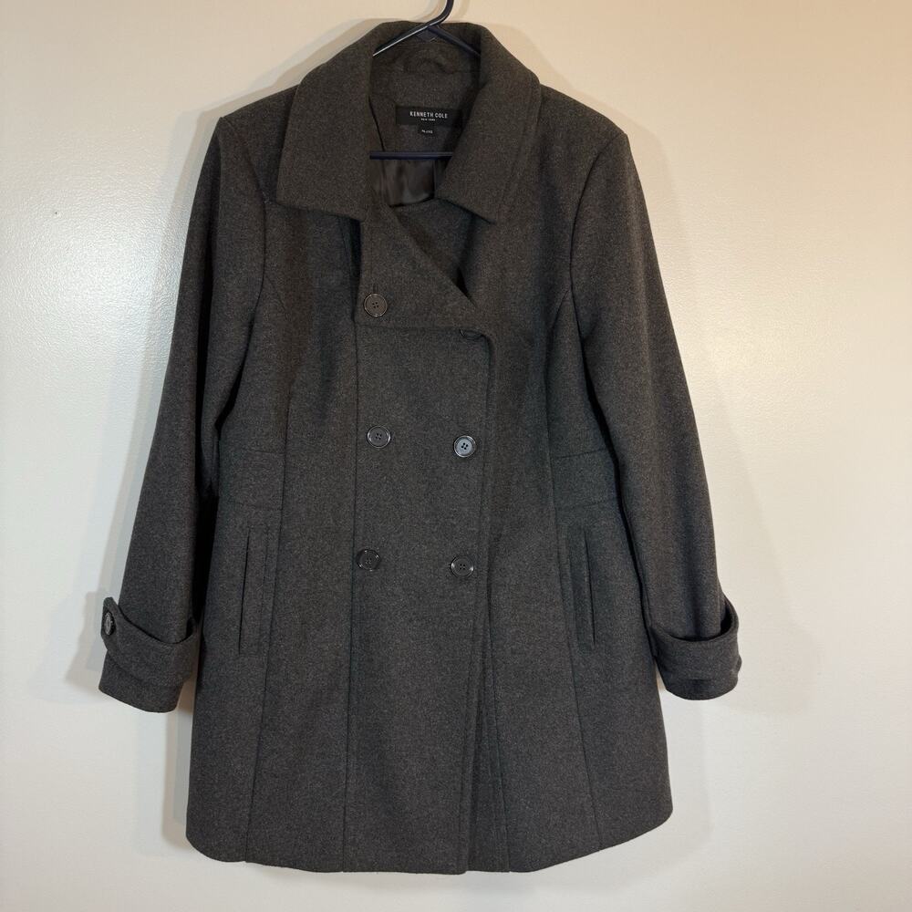 Kenneth Cole Coat Women’s XL Wool Blend Gray Lined Quiet Luxury Minimalist